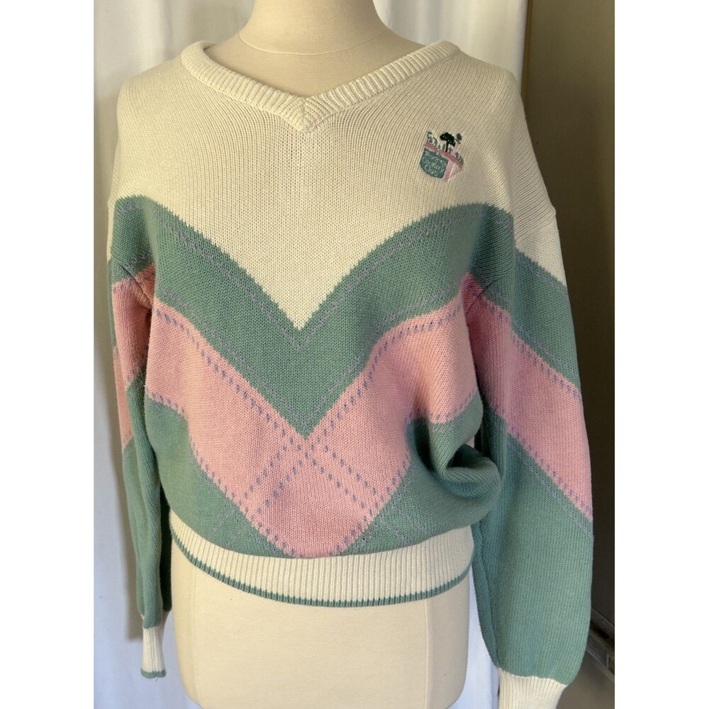 Vintage Lady La Mode Golf Sweater Women Large  Preppy V-Neck1980's